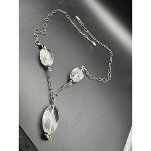 Vintage Sterling Chunky Crystal Lariat Necklace - Italy